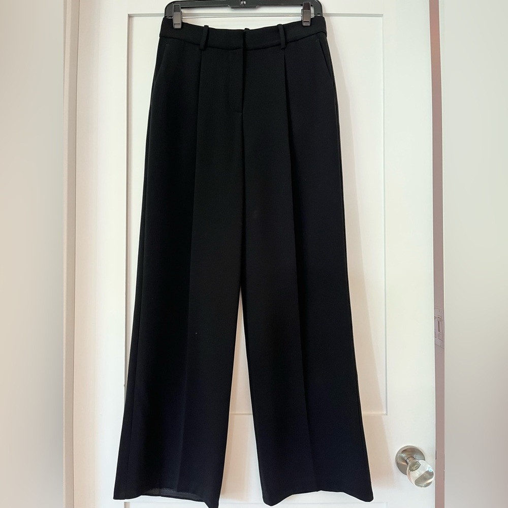 Theory Wide-Leg Pleated Black Drapey Pants